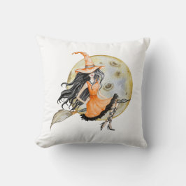 Cute Halloween Witch och Måne Kudde