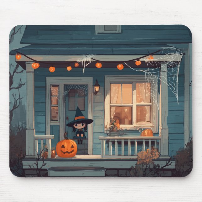 Cute Halloween Witch på Spooky Porch - Mousepad Musmatta (Framsidan)