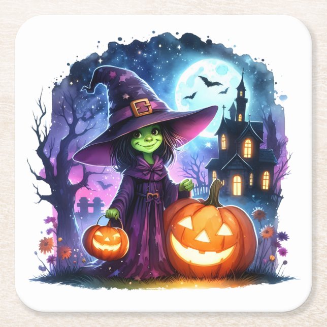 Cute Halloween Witch Papper Underlägg (Framsidan)