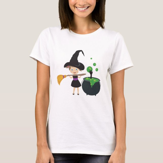 Cute Halloween Witch T Shirt (Framsida)