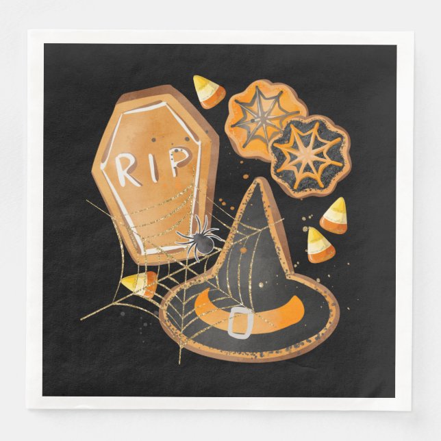 CUTE HALLOWEEN WITCHES HAT COFFIN SPIDER WEBS PAPPERSSERVETT (Framsida)