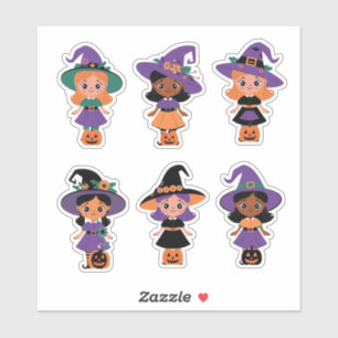 Cute Halloween Witches med Pumpkins Sticker Lakan Klistermärken