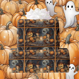 Cute Halloween Witches & Pumpkins Birthday Presentpapper