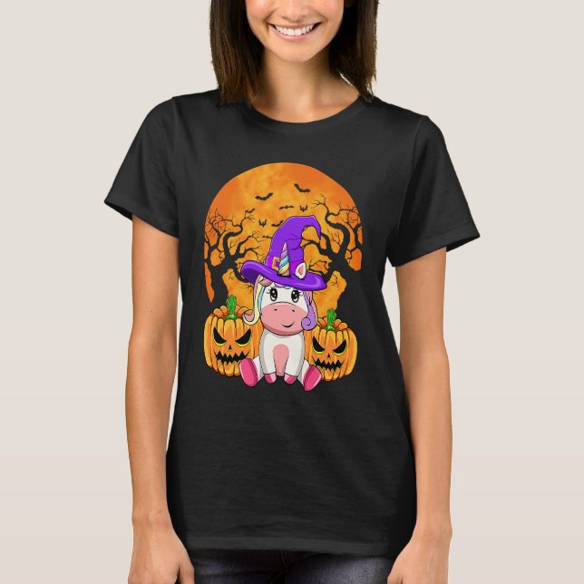 Cute Halloween Witchy Unicorn Halloween Custome T Shirt (Framsida)