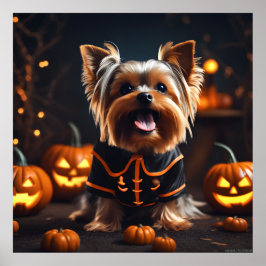 Cute Halloween Yorkshire Terrier Puppy Hund Pumpki Poster
