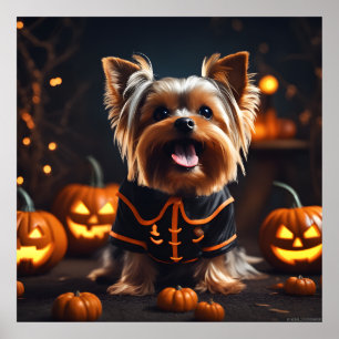 Cute Halloween Yorkshire Terrier Puppy Hund Pumpki Poster