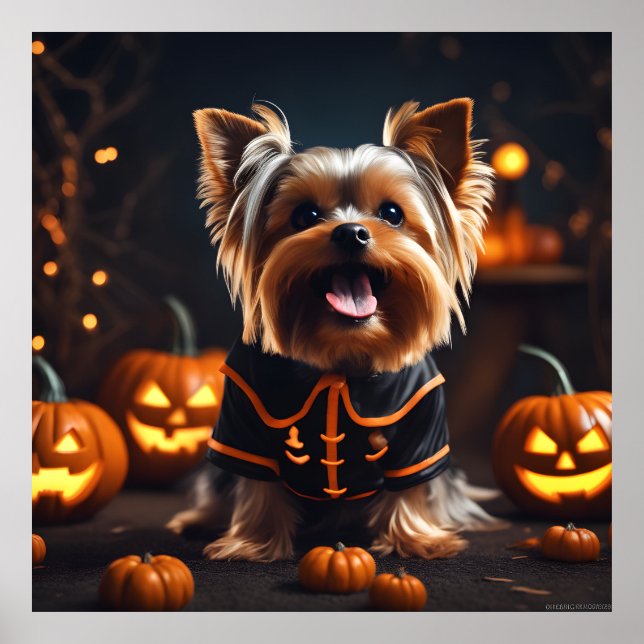Cute Halloween Yorkshire Terrier Puppy Hund Pumpki Poster (Framsidan)