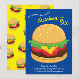 Cute Hamburger Barns födelsedag Party Burger Inbjudningar