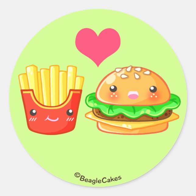 Cute Hamburger & Fries Sticker Runt Klistermärke (Framsida)