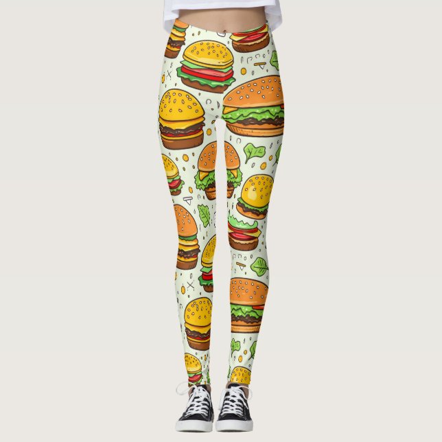 Cute Hamburgers Mönster Leggings (Framsida)