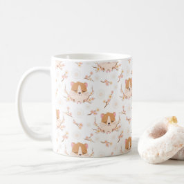 Cute Hamster Ansikte och Rosa Flowers Mönster Kaffemugg