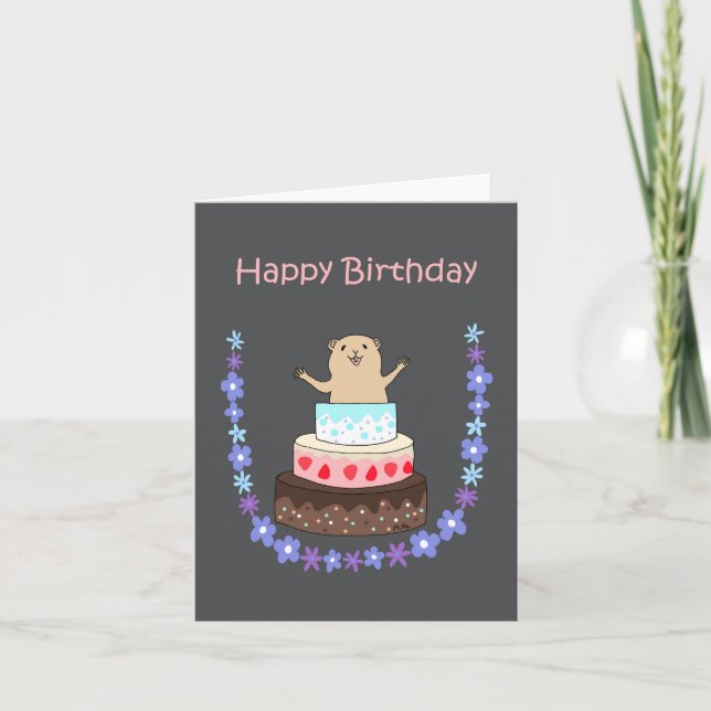 Cute Hamster Birthday Cake lustig konstig Birthday Kort (Framsida)
