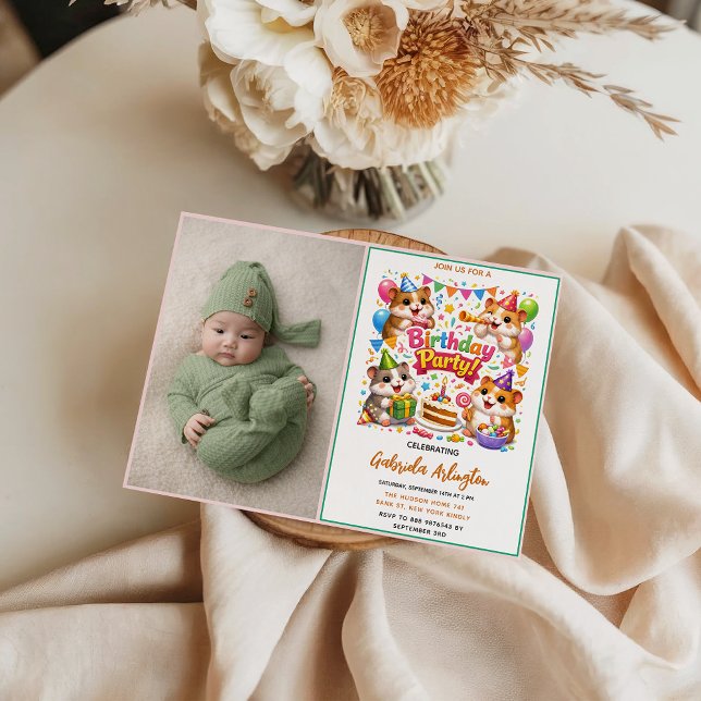 Cute Hamster Birthday Party | Kids Hamster Inbjudningar (Cute Hamster Birthday Party | Kids Hamster Invitation
)