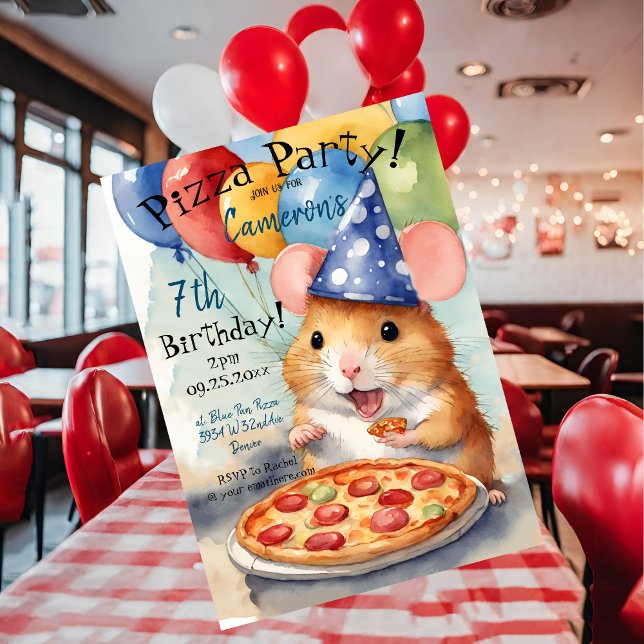 Cute Hamster Birthday Pizza Party Inbjudningar (Skapare uppladdad)