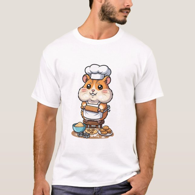 Cute Hamster Chef Character Baking Cookies T Shirt (Framsida)