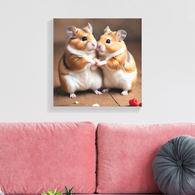 Cute Hamster Couple Canvas Print (Insitu (Vardagsrum))