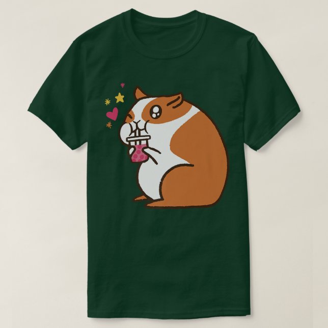 Cute Hamster Guinea Gris Bubble Tea T Shirt (Design framsida)