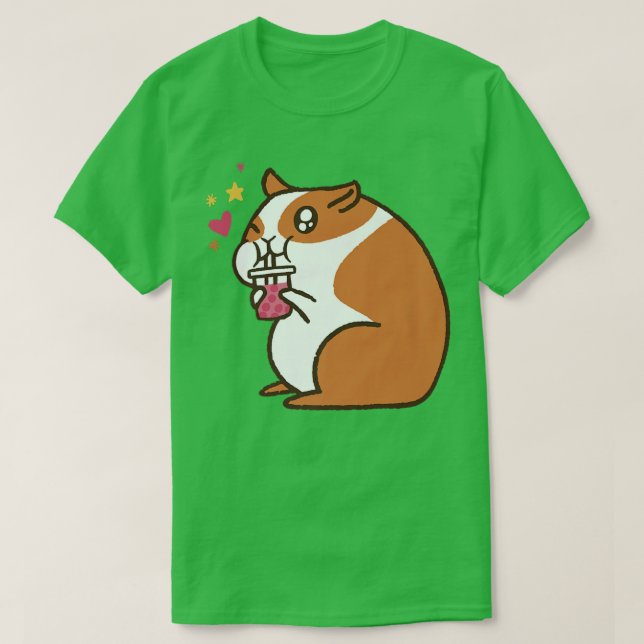Cute Hamster Guinea Gris Bubble Tea T Shirt (Design framsida)