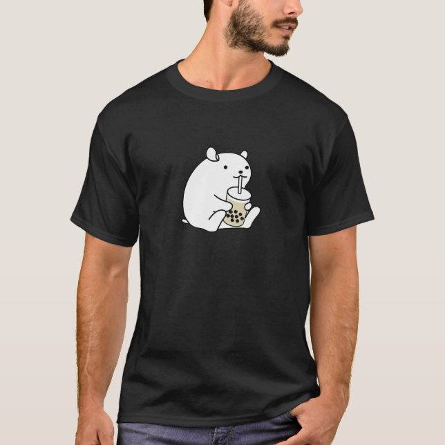 Cute Hamster Guinea Gris Drinking Boba Bubble Mjöl T Shirt (Framsida)