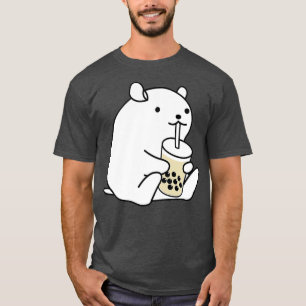 Cute Hamster Guinea Gris Drinking Boba Bubble Tea T Shirt