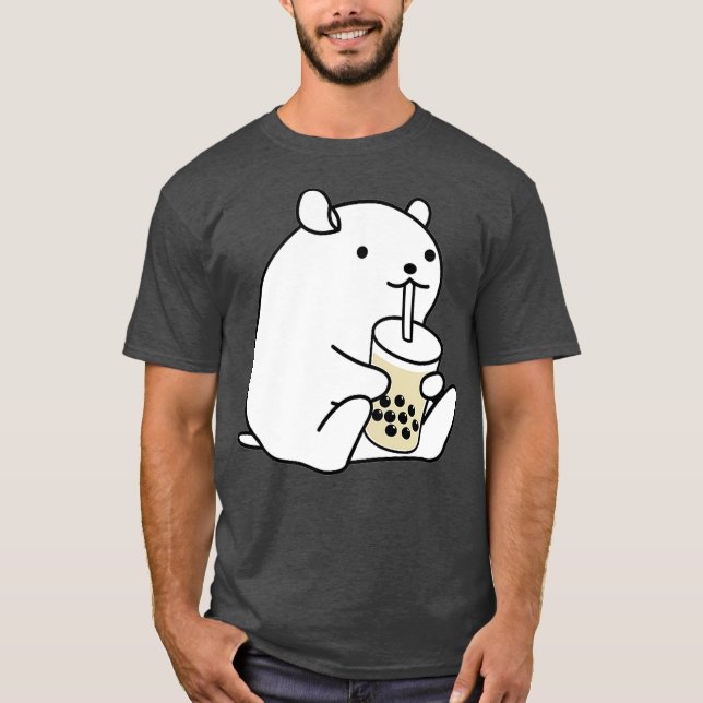 Cute Hamster Guinea Gris Drinking Boba Bubble Tea T Shirt (Framsida)