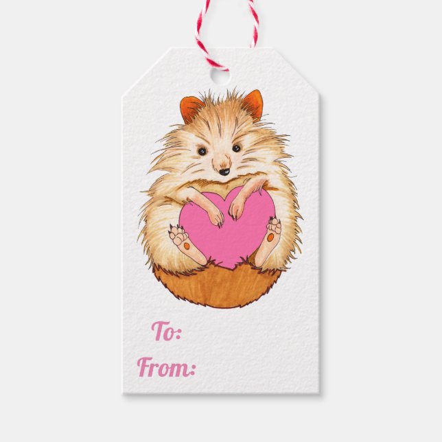 Cute Hamster & Heart Illustration Presentetikett (Framsidan)