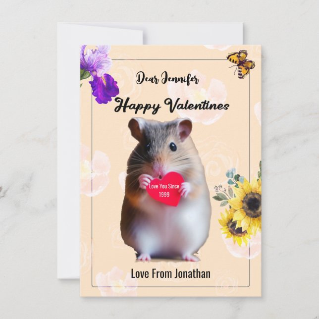 Cute Hamster Heart och flora design Valentine Tack Kort (Framsida)