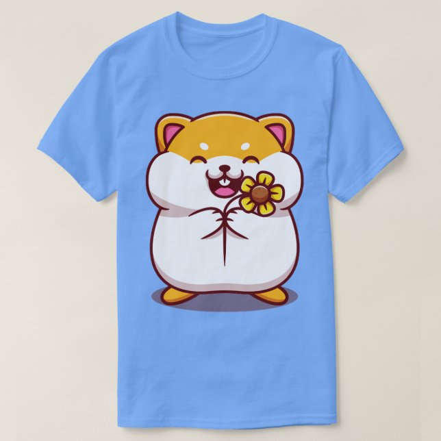 Cute Hamster Holding Sun Flower Tecknad T Shirt (Design framsida)