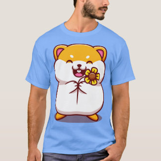 Cute Hamster Holding Sun Flower Tecknad T Shirt