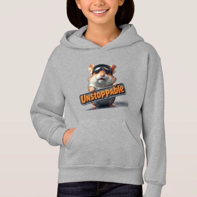 Cute Hamster Hoodie – “Unstoppable” Motivational  T Shirt (Framsida)