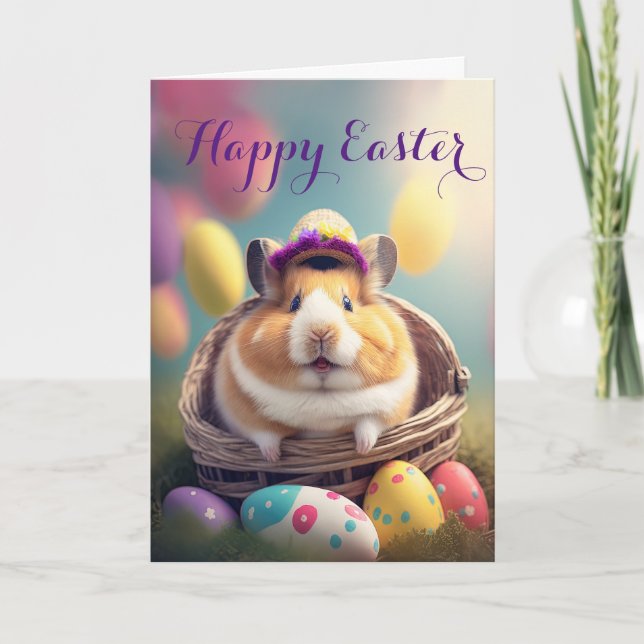 Cute Hamster i ett Basket-kort för Påskägg Helgkort (Framsida)