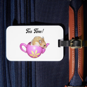 Cute Hamster i Rosa Tekanna med Daisy Photo Bagagebricka