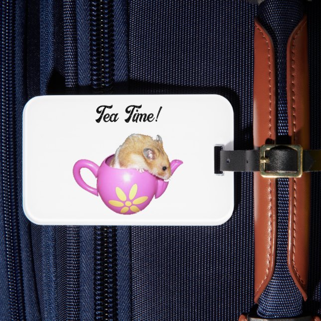 Cute Hamster i Rosa Tekanna med Daisy Photo Bagagebricka (Framsida Insitu 4)