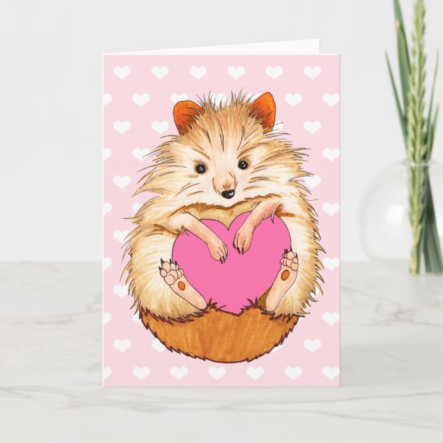 Cute Hamster Illustration Valentines Hearts Helgkort (Framsida)