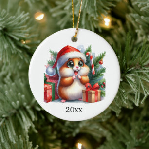 Cute Hamster lägger till datum och meddelande jul Julgransprydnad Keramik