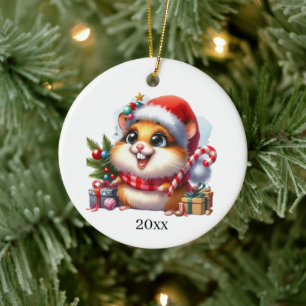 Cute Hamster lägger till datum och meddelande jul Julgransprydnad Keramik