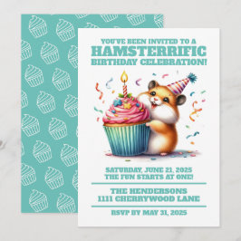 Cute Hamster Liiting Cupkaka Hamsterrific Birthday Inbjudningar