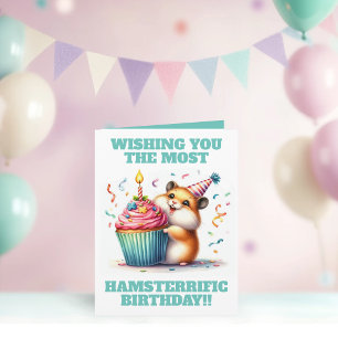 Cute Hamster Liiting Cupkaka Hamsterrific Birthday Kort