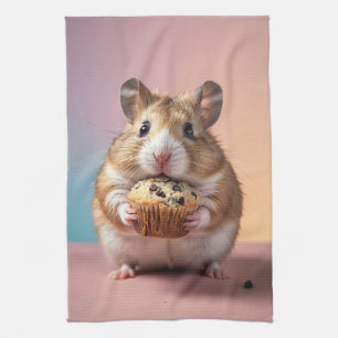 Cute Hamster med Chocolate Chip muffin Pastel Kökshandduk