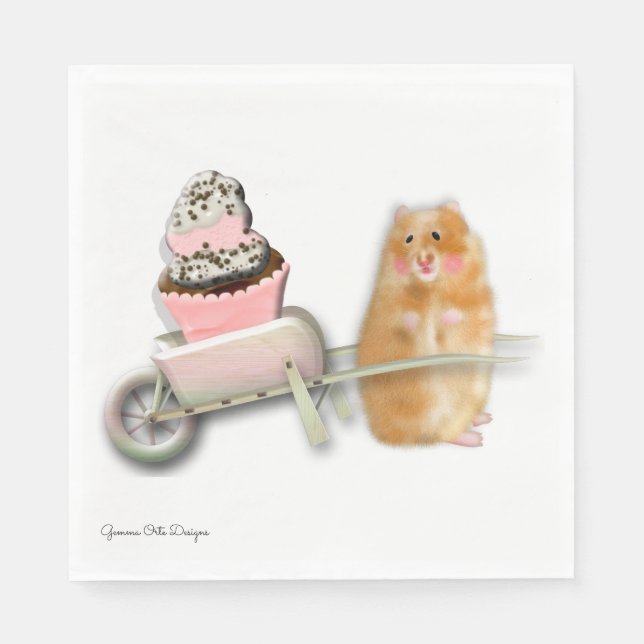 Cute hamster med papper napkin med muffin. pappersservett (Framsidan)