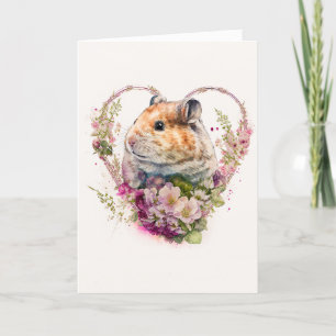 Cute Hamster med Rosa Flowers Valentindag Helgkort