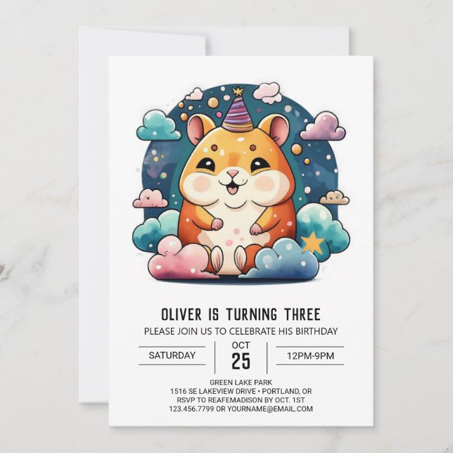 Cute Hamster Printable Birthday Inbjudningar (Framsida)