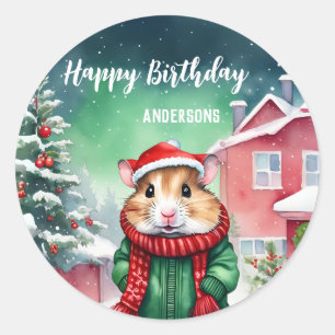 Cute Hamster råtta jultomte födelsedagsfest Runt Klistermärke