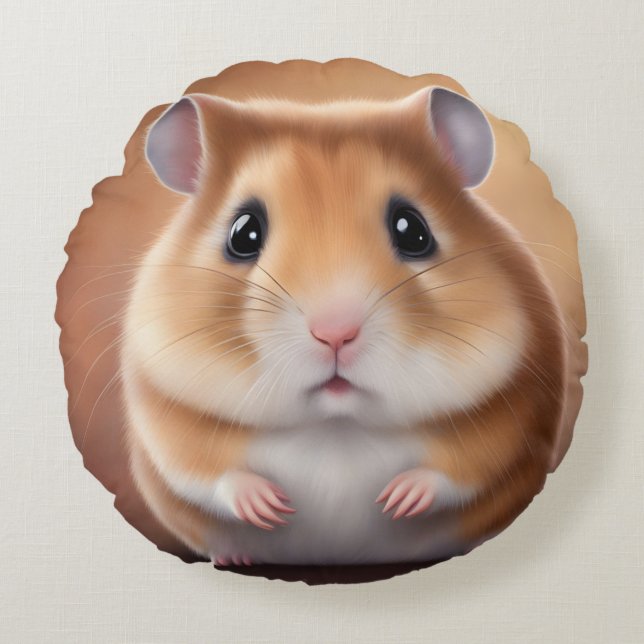 Cute Hamster Rund Kudde (Framsidan)
