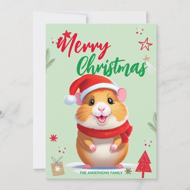 Cute Hamster Santa Helgdag Family namn Julkort (Framsida)