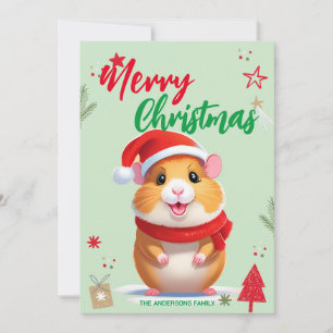 Cute Hamster Santa Helgdag Family namn Julkort