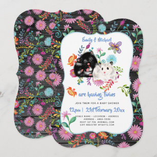 Cute Hamster TWILLINGAR Baby Shower Inbjudningskor Inbjudningar