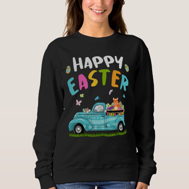 Cute Hamster with Bunny Öron Egg Hunting Lastbil E T Shirt (Framsida)