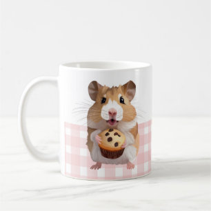 Cute Hamster with Muffin Rosa Gingham Check Kaffemugg