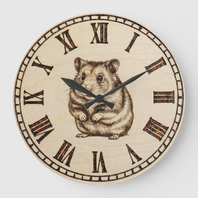 Cute Hamster Wooden Wall Clock Stor Klocka (Framsida)